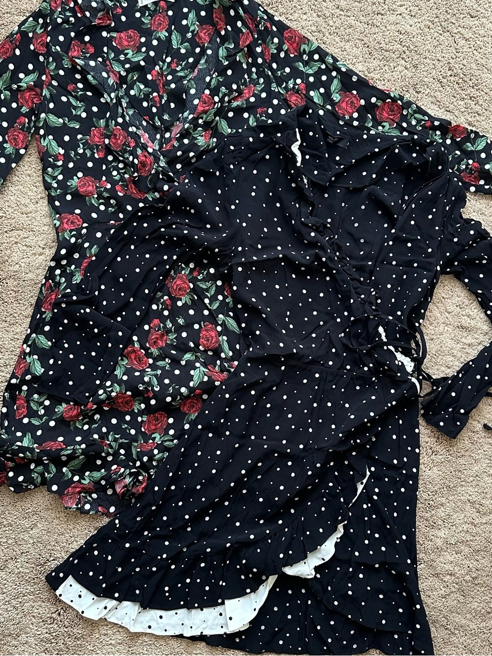 Nobody’s Child Black & White Polka Dot Print Mini Ruffle Dress